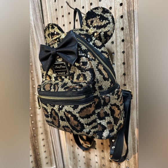 LOUNGEFLY DISNEY PARKS LEOPARD SEQUIN MINI BACKPACK - Picture 5 of 11